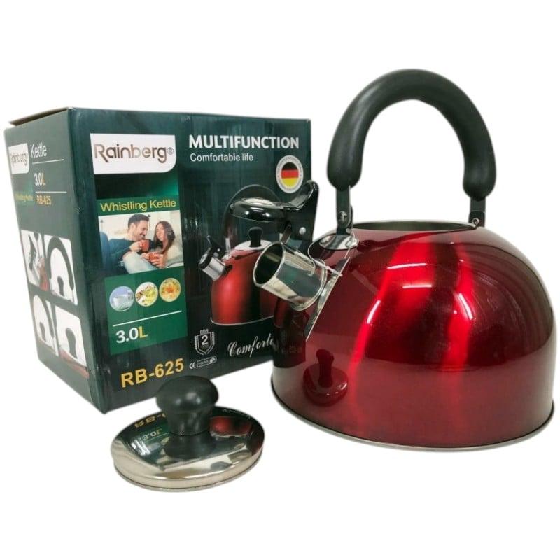 Чайник Rainberg RB-625 нержавіюча сталь зі свистком 3 л Red (26202616) - фото 5