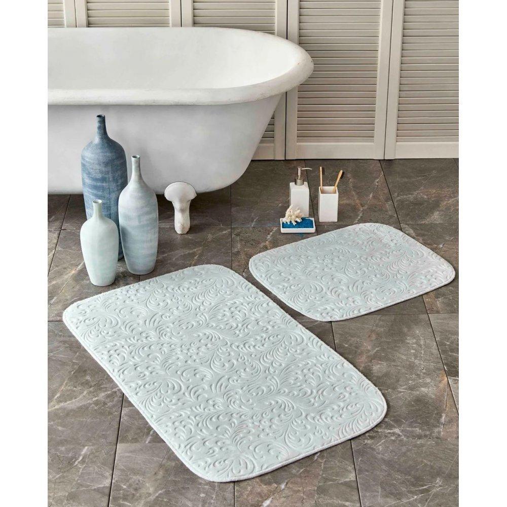 Набор ковриков Karaca Home Delora tiffany 60х100+50х60 Серо-голубой Набор ковриков Karaca Home Delora tiffany 60х100+50х60 Серо-голубой