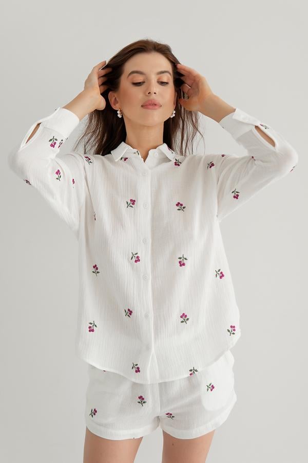 Сорочка з вишивкою Forli з мусліну M/L Blueberry (ML0058-39-60) - фото 2 Сорочка з вишивкою Forli з мусліну M/L Blueberry (ML0058-39-60) - фото 2