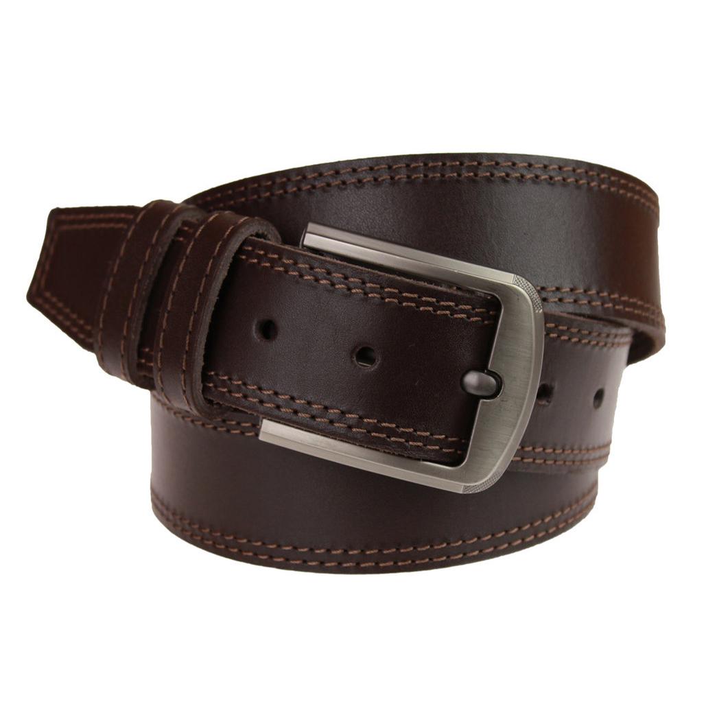 Ремень кожаный с двойной прошивкой по периметру 115-150 см Темно-коричневый (82502) - фото 1 Ремень кожаный с двойной прошивкой по периметру 115-150 см Темно-коричневый (82502) - фото 1