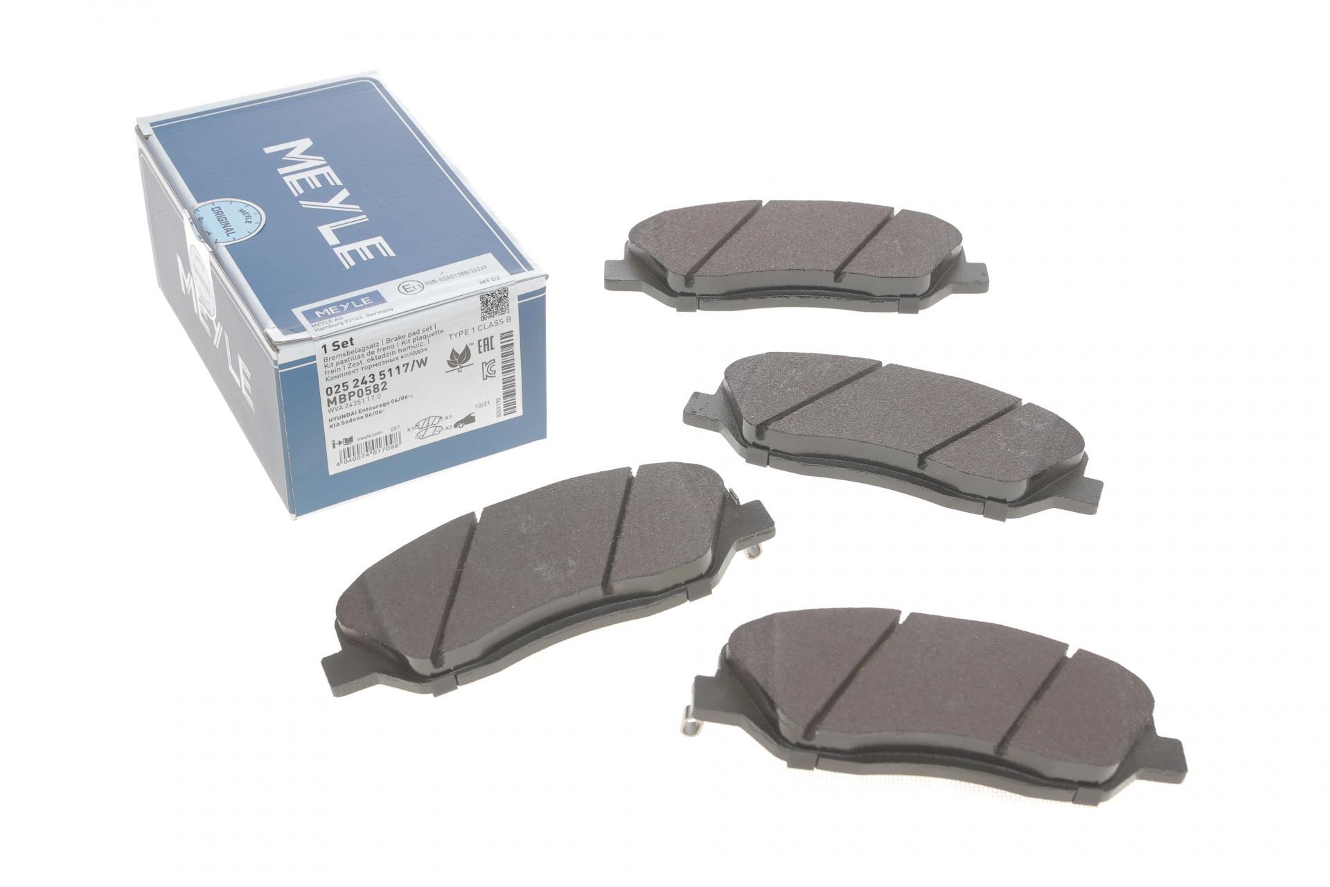 Колодки гальмівні передні Meyle Hyundai Santa Fe/Kia Sorento 00- (025 243 5117/W MEYLE)