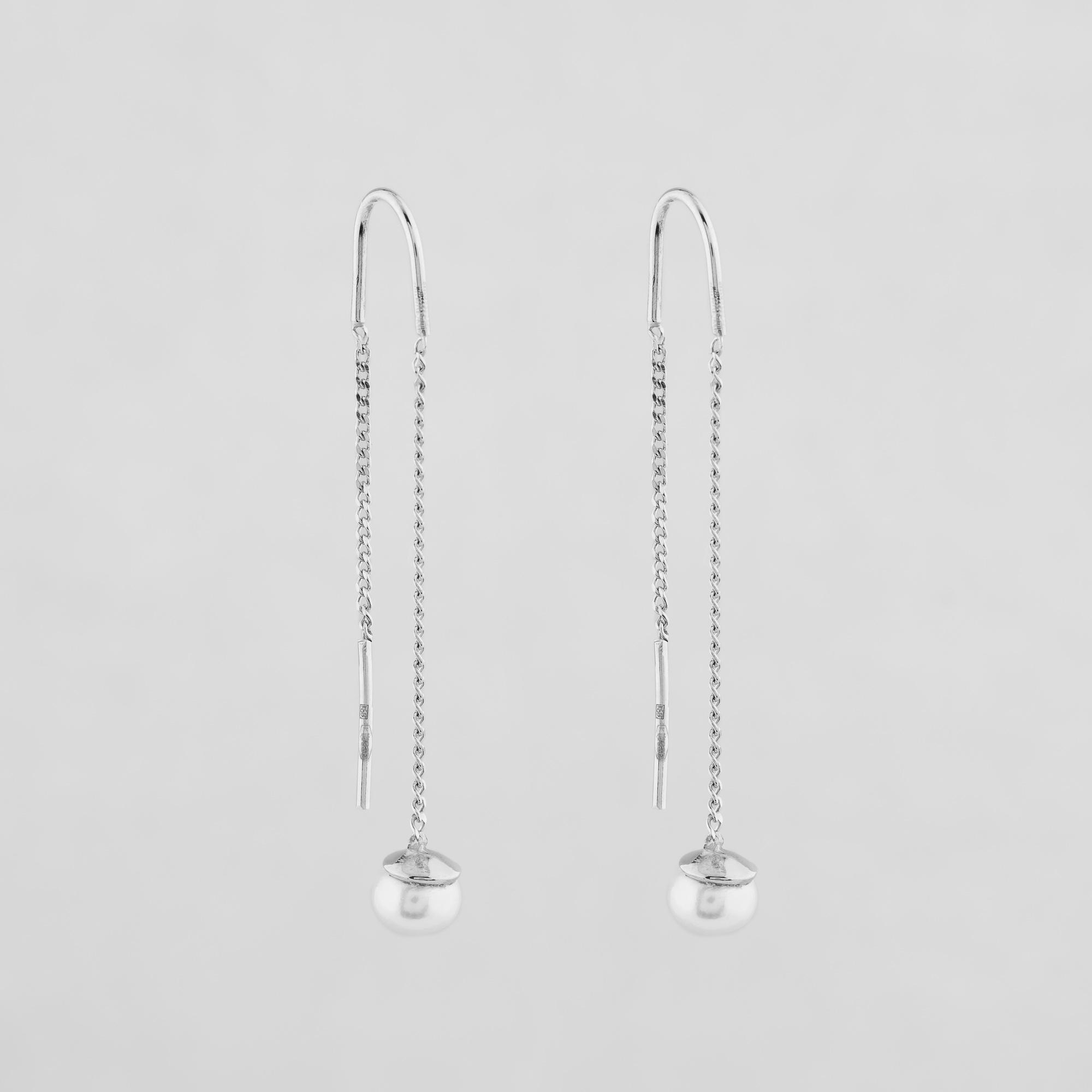 Серебряные серьги Minimal Подвижная жемчужина (12114)