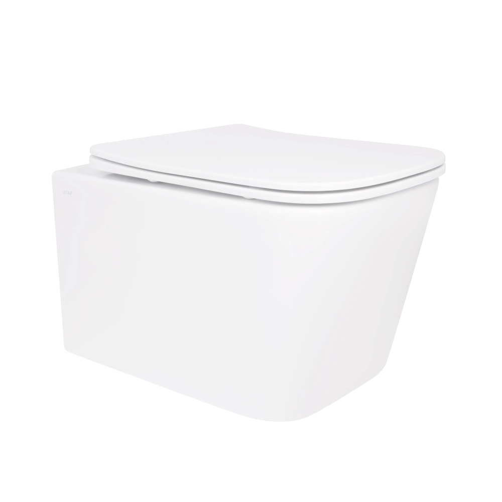 Унитаз подвесной Too Long 52 см безободковый прямоугольный с сиденьем Soft-close и системой смыва Tornado Qtap Crow Ultra Quite Белый (QT05335172W)