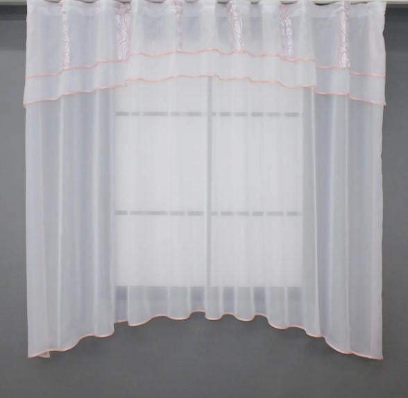 Занавеска на кухню с аркой 280х170 см Белый/Розовый (036к) - фото 1 Занавеска на кухню с аркой 280х170 см Белый/Розовый (036к) - фото 1