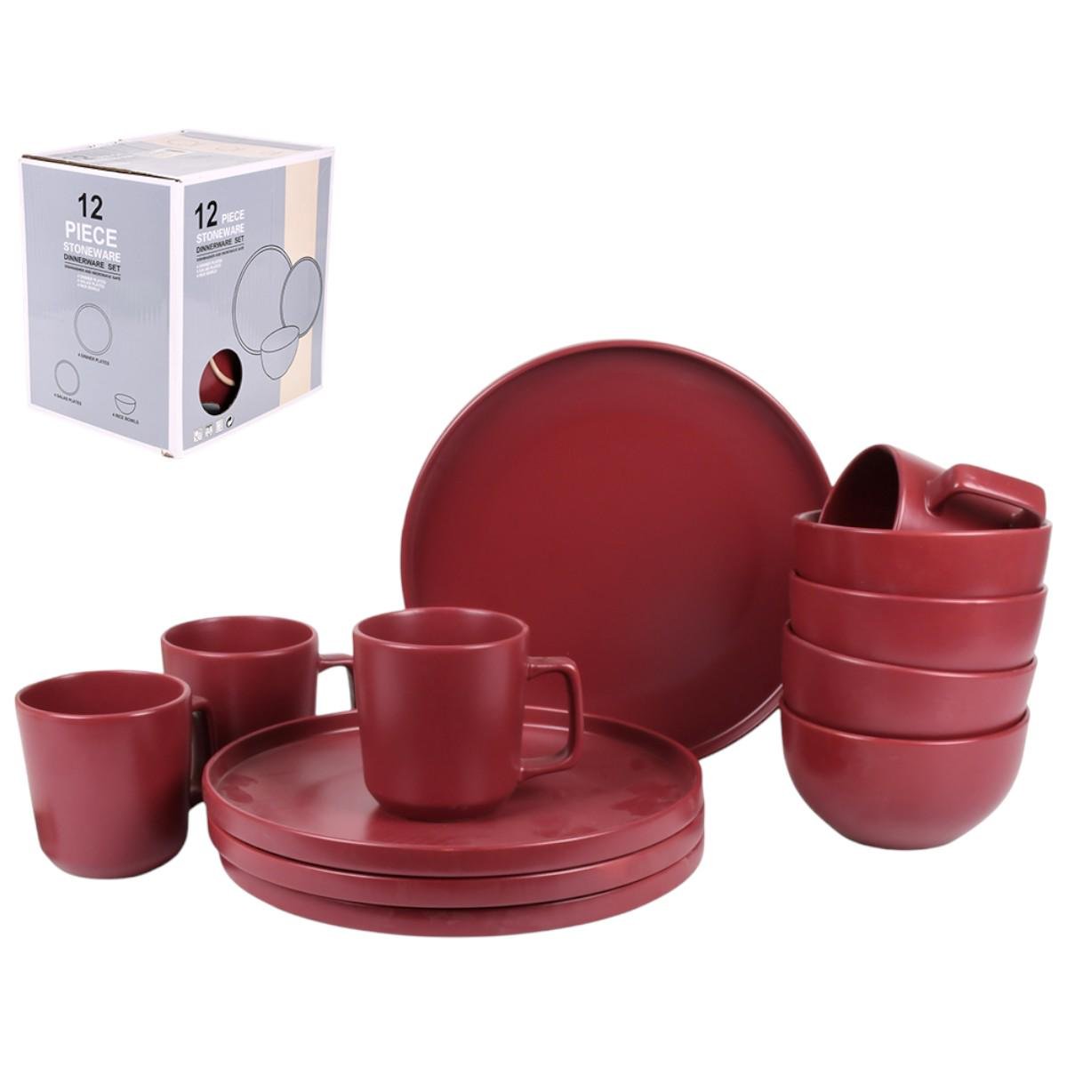 Набор столовой посуды Piece Stoneware 12 предметов Бордовый (MC5582-2)
