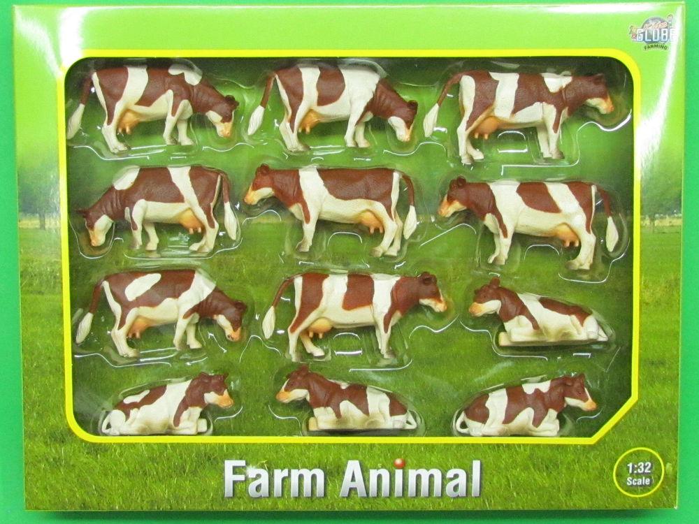 Фигурки коровы бурые рыжие 12 шт. 1:32