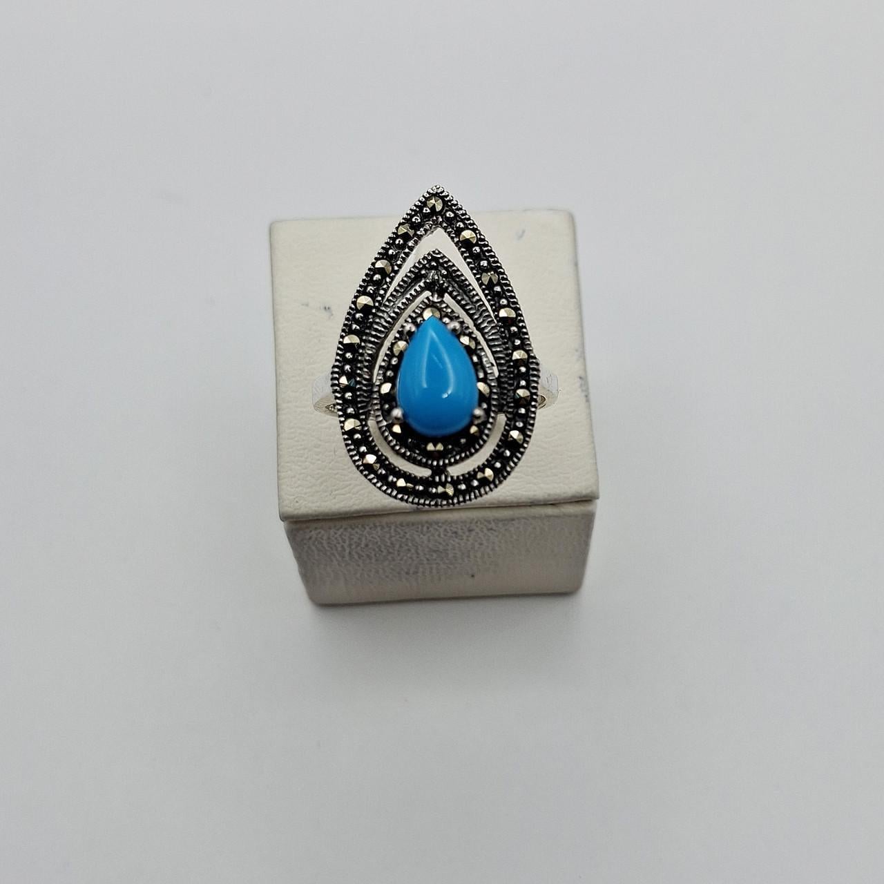 Кольцо серебряное с бирюзой и марказитом р. 19 4,98 г (2655382744)