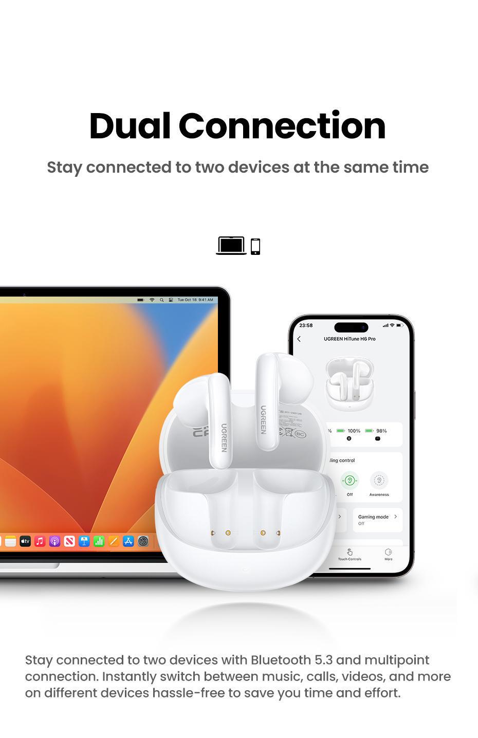 Навушники бездротові UGREEN TWS ANC Hi-Res Audio LDAC 6 мікрофонів ENC Bluetooth 5.3 до 30 год Білий (35873) - фото 14 Навушники бездротові UGREEN TWS ANC Hi-Res Audio LDAC 6 мікрофонів ENC Bluetooth 5.3 до 30 год Білий (35873) - фото 14