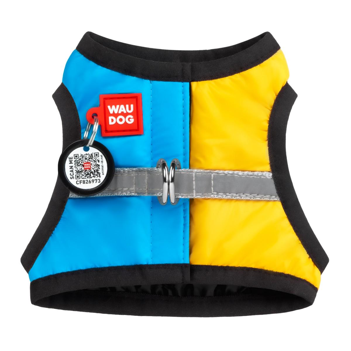 Шлея для собак WAUDOG Clothes з QR паспортом Colors of freedom м'який S1 40-45/29-31 см Жовтий/Блакитний (227-4020)
