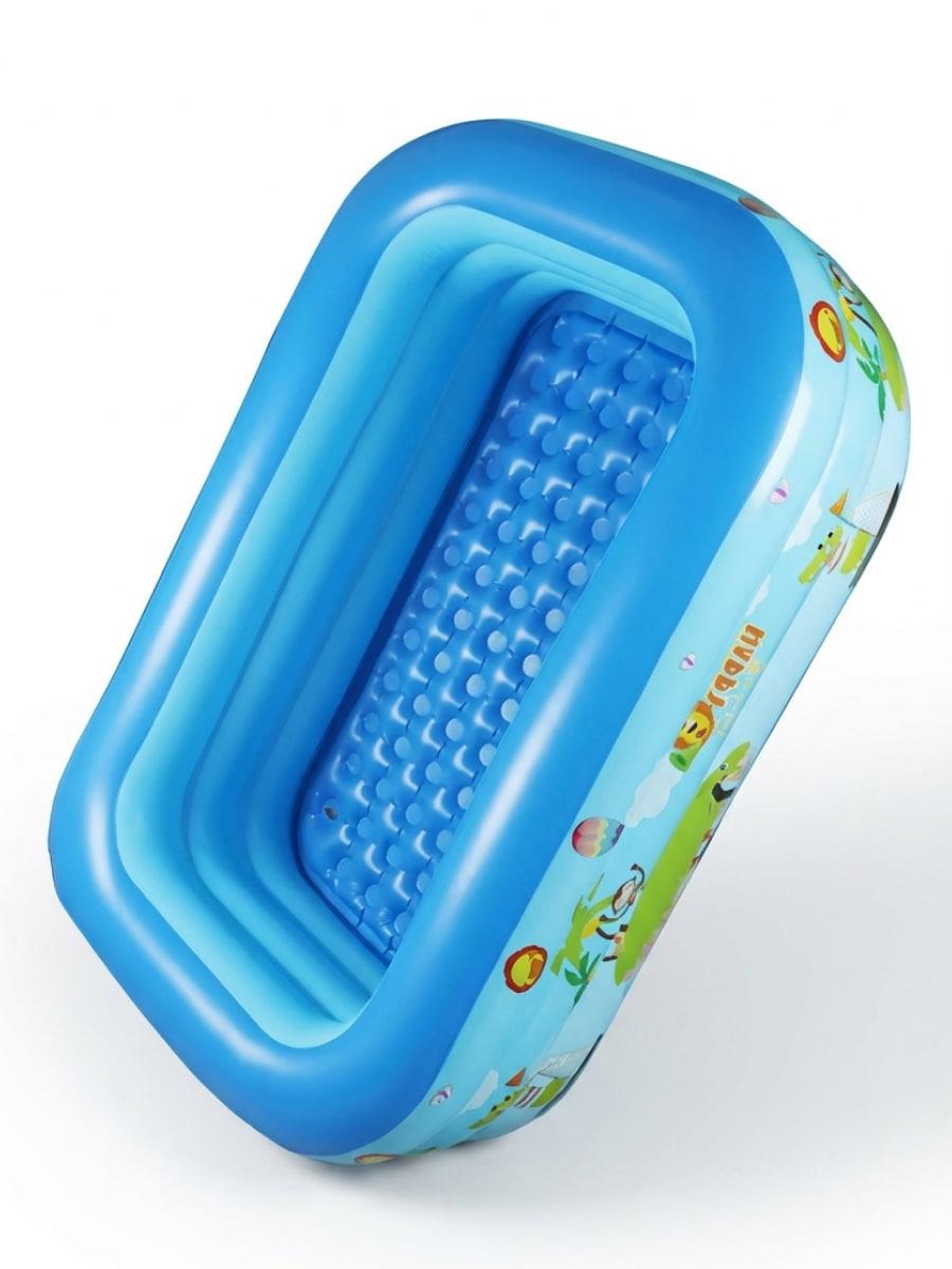 Бассейн детский надувной прямоугольный с мягким портативным дном 120x90 см Голубой (3007111216)