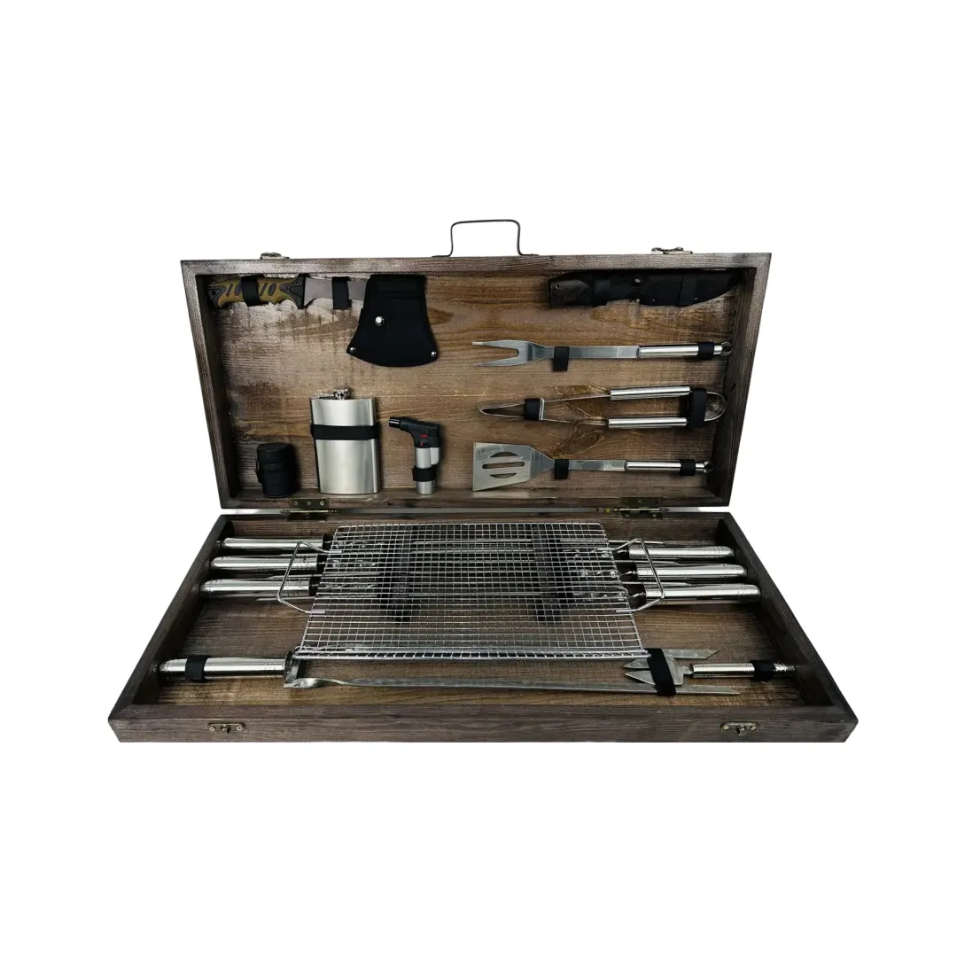 Набор шампуров в кейсе BBQ MAX большой деревянный из нержавеющей стали (2-10-KS-7504)