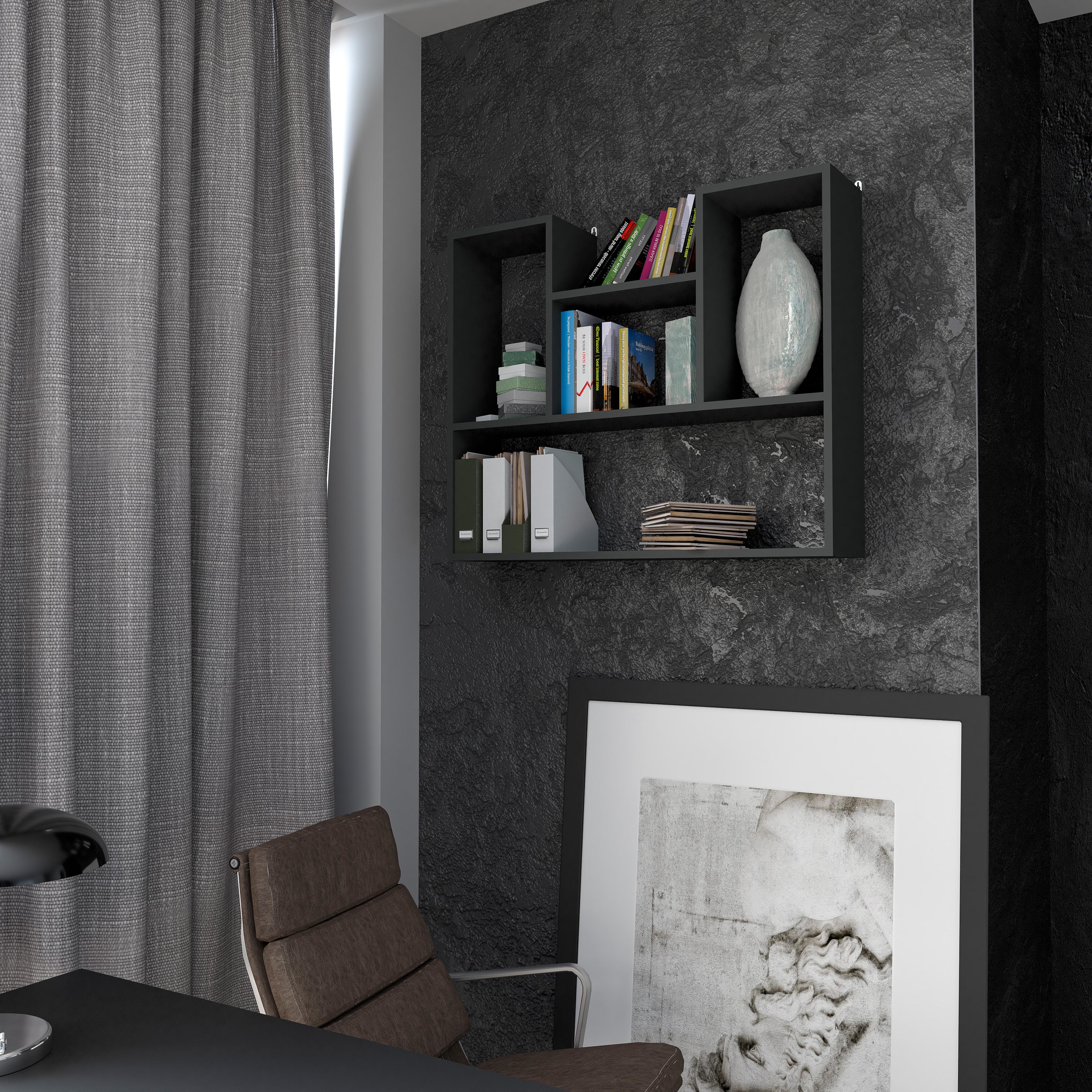 Полка настенная для книг и декора 900x750x200 мм Антрацитовый (mt-12-an)