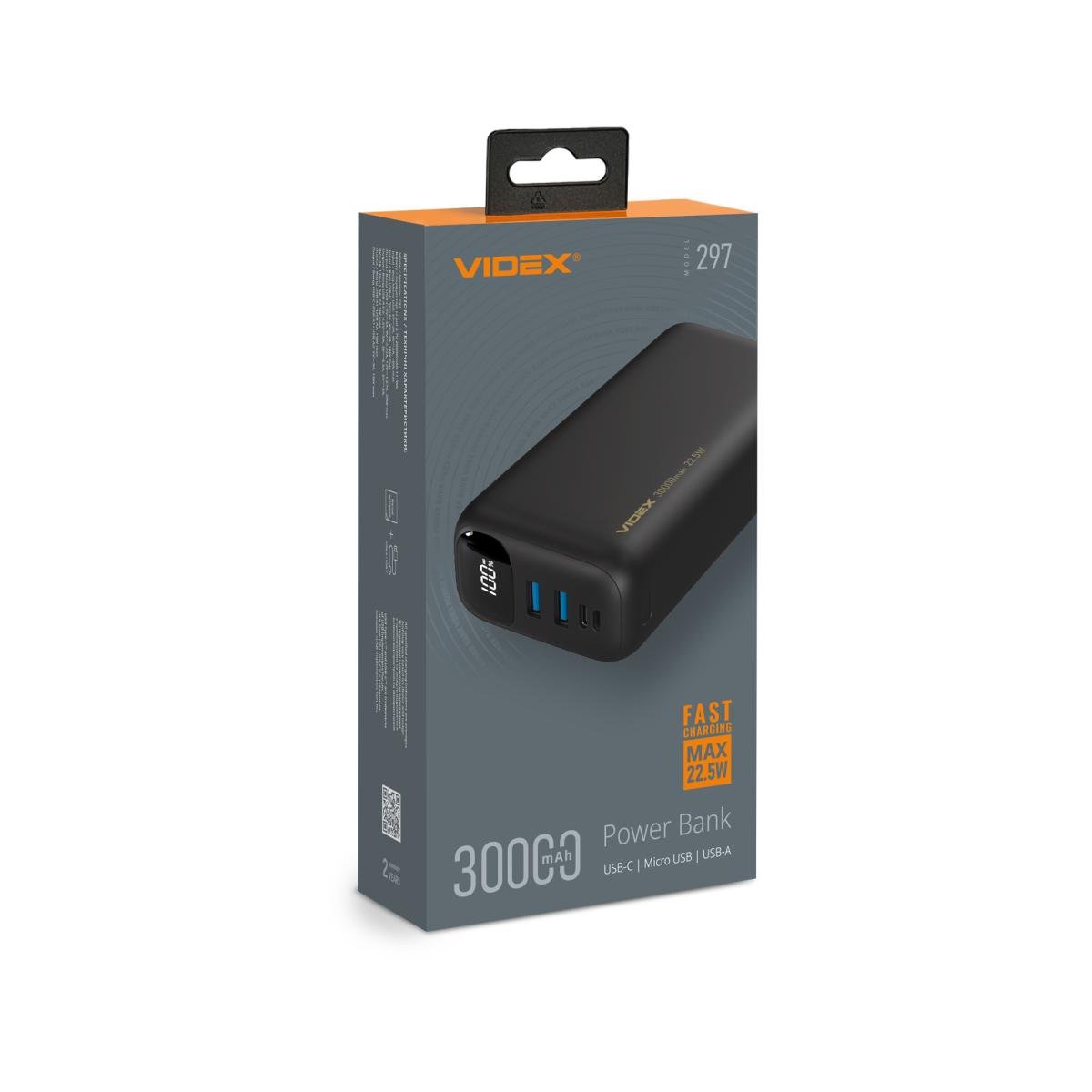 Повербанк VIDEX VPB-297 22,5W 30000 mAh Black (VPB-297-B) Повербанк VIDEX VPB-297 22,5W 30000 mAh Black (VPB-297-B)