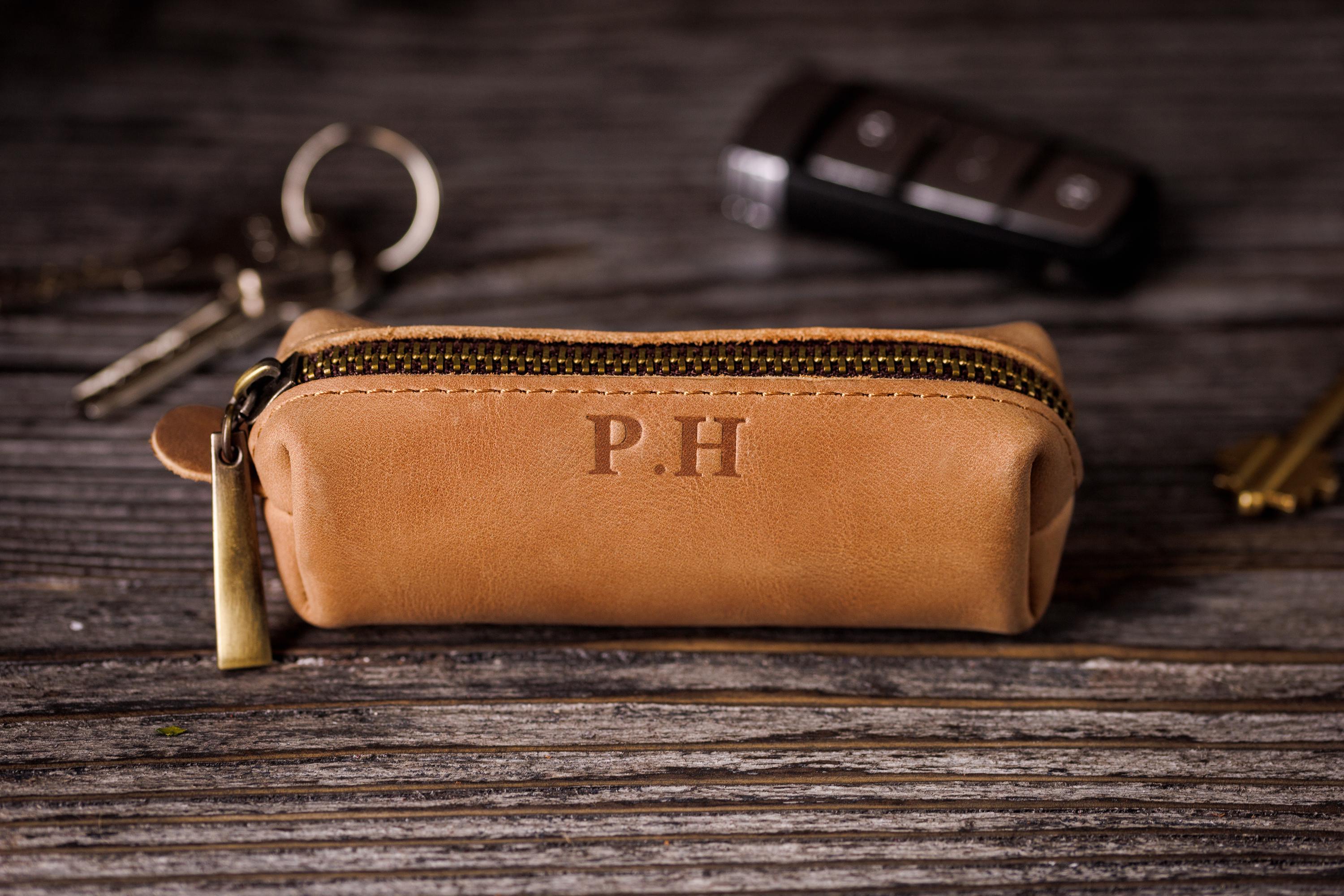 Ключниця прямокутна Crazy зі шкіри з персоналізацією Бежевий (11214)