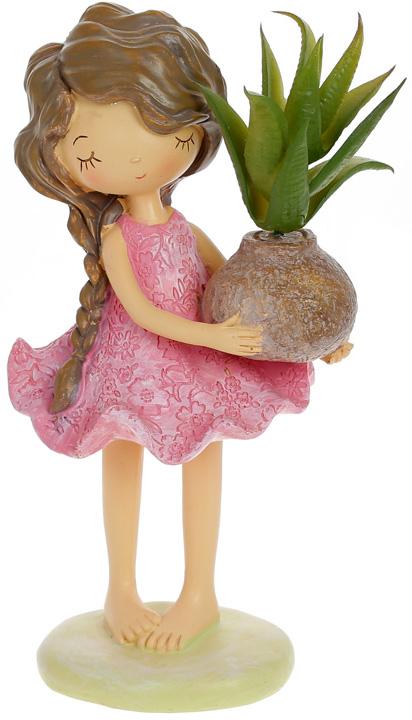 Декоративная статуэтка Девочка с цветком 11х9х21 см полистоун Розовый (BD-831-871)