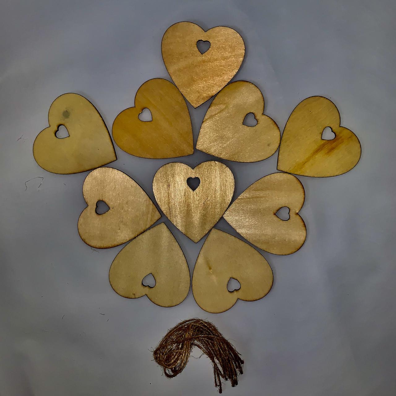 Набор деревянных украшений на елку Сердце с веревками 10 шт. (23705444) - фото 4