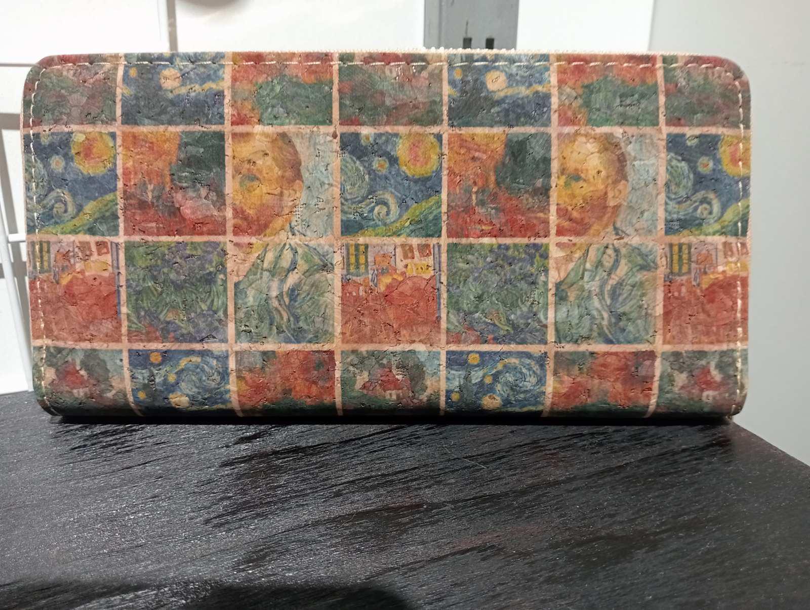 Гаманець жіночий з пресованого коркового матеріалу з художнім принтом (00143)