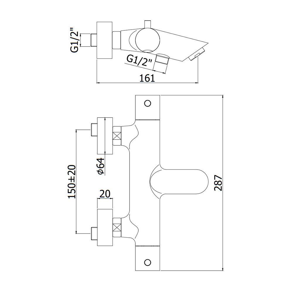 Змішувач для ванної Paffoni Light LIQ023NO з термостатом Чорний (237865) - фото 2