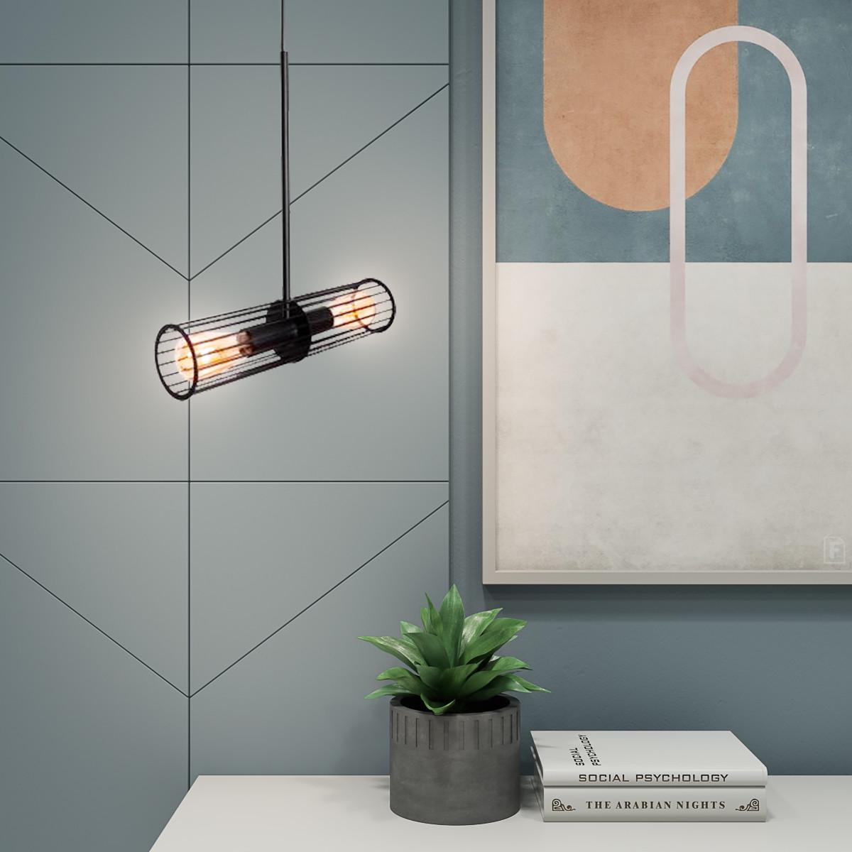 Светильник подвесной MSK ELECTRIC Malta в лофт стиле под две лампы Е27 Черный (NL 1041 BK) - фото 2