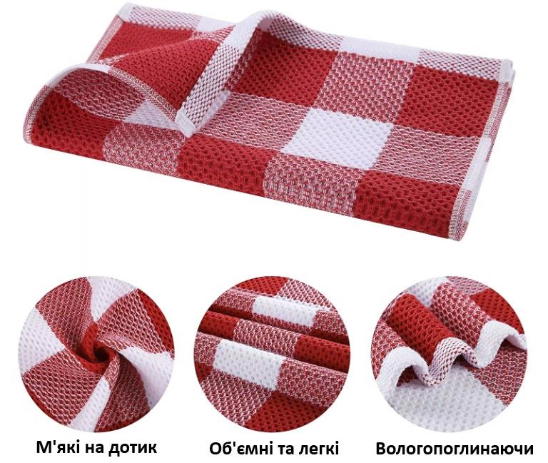 Набор кухонных полотенец Premium Soft 6в1 100% хлопок 34х34 см Красно-белый (NRK0004) - фото 2 Набор кухонных полотенец Premium Soft 6в1 100% хлопок 34х34 см Красно-белый (NRK0004) - фото 2