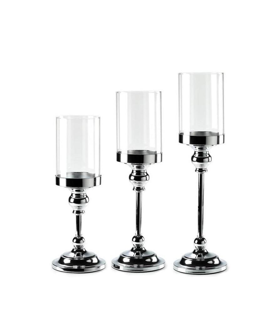 Подсвечники праздничные Remy-Decor Reggino со стеклянной колбой 3 шт. 33/38/43 см Серебряный Подсвечники праздничные Remy-Decor Reggino со стеклянной колбой 3 шт. 33/38/43 см Серебряный