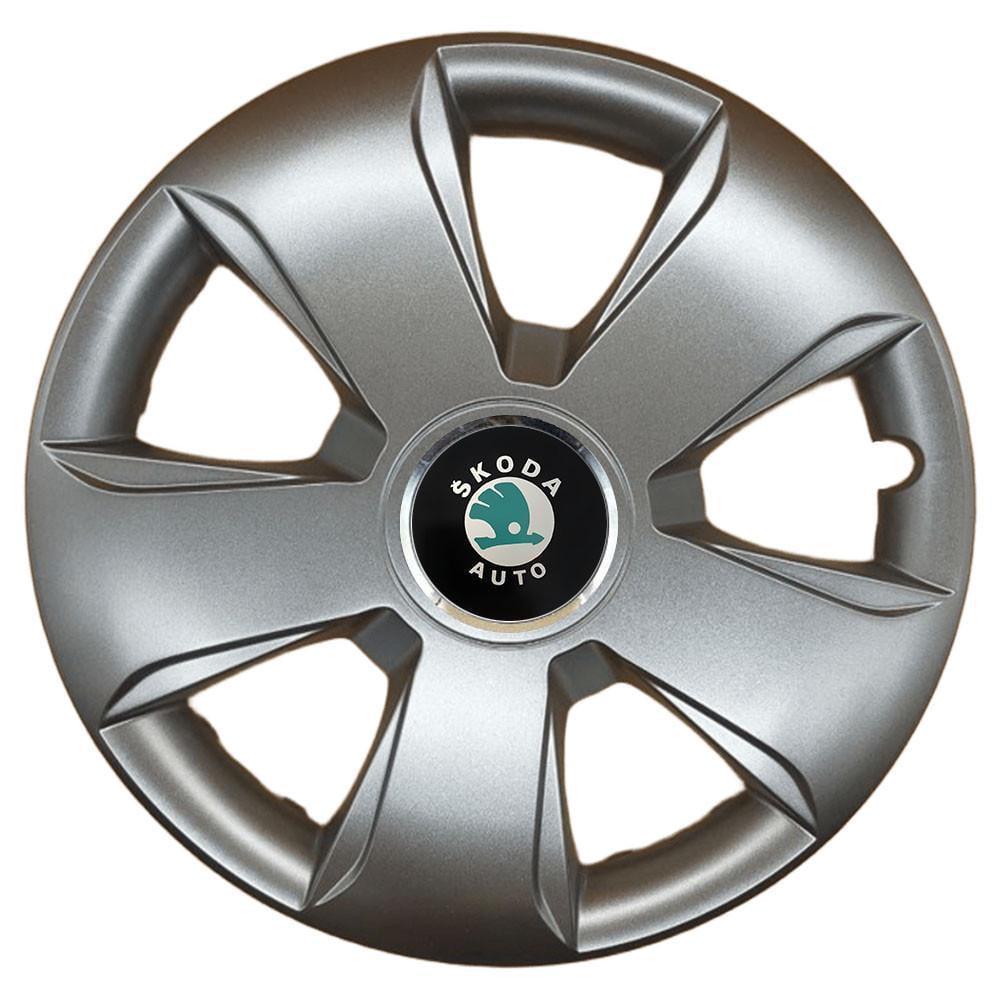 Колпаки SJS 102 с логотипом Skoda 4 шт. R13 Серебряный/Зеленый (2789080482)