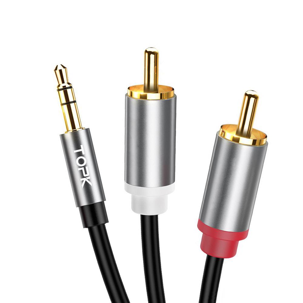 Аудіо кабель 2 RCA 3.5 Jack AUX Hi-Fi Topk L14 1 м Чорний