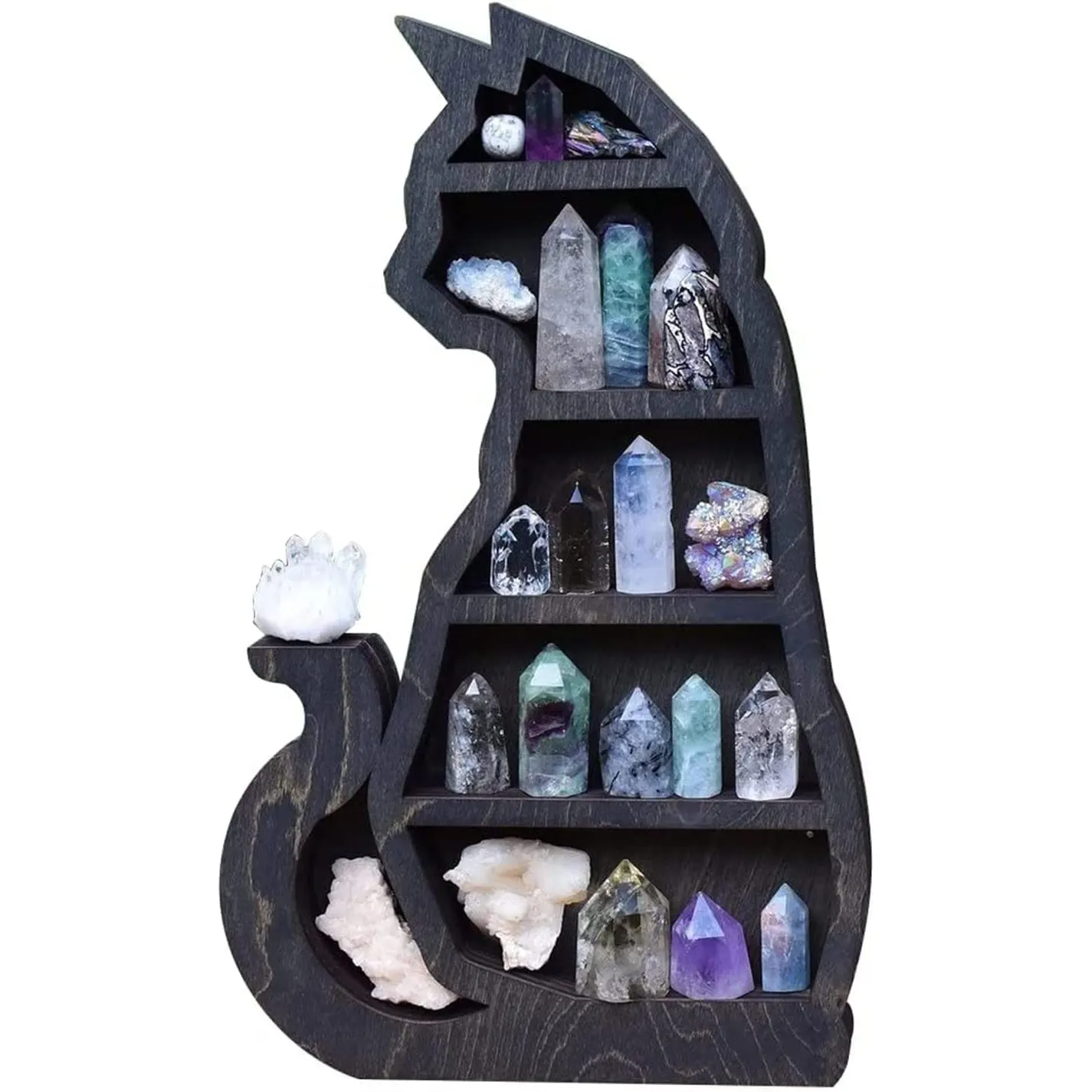 Полка настенная Кот из сосны для декора и украшений открытая 20х35х8 см Черный