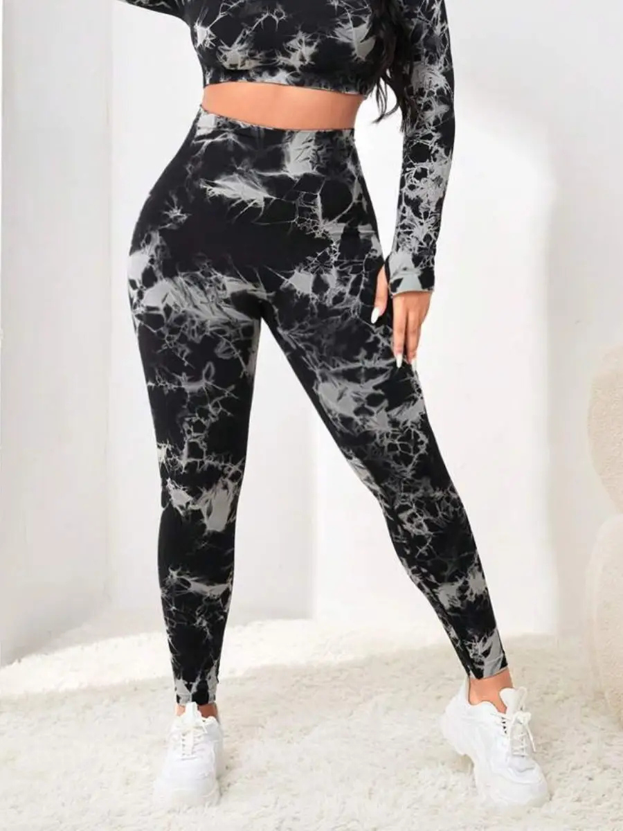 Лосины женские Marble большого размера мраморные батал Plus Size 5XL Черный (70149/5XL)