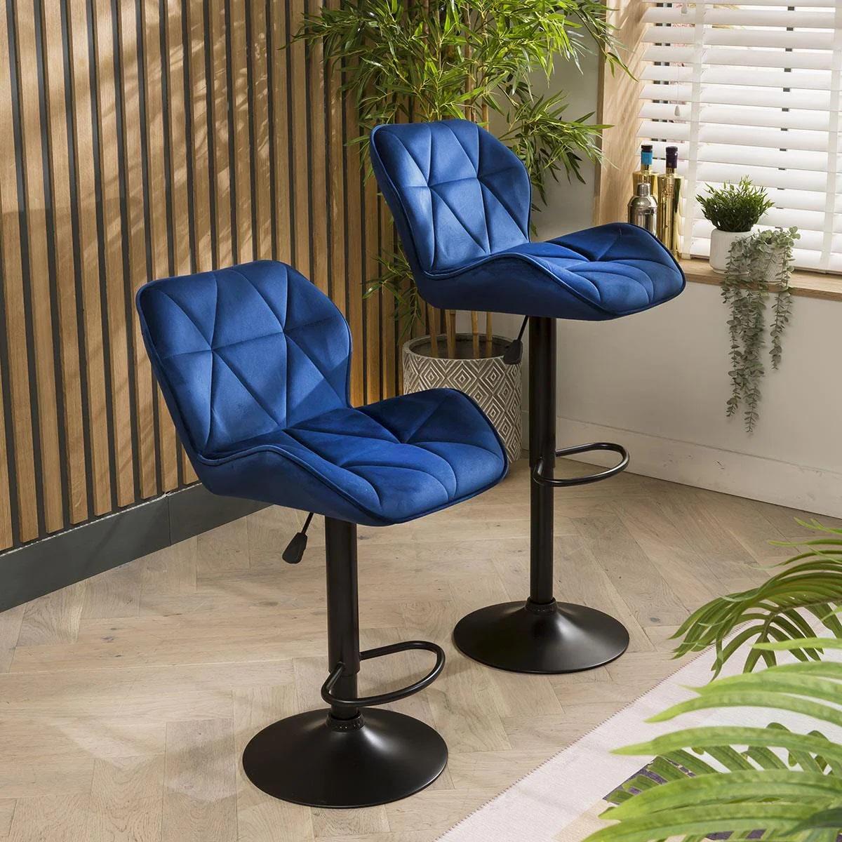 Барный стул со спинкой Bonro B-087 велюр Синий/Черный (5244) - фото 4