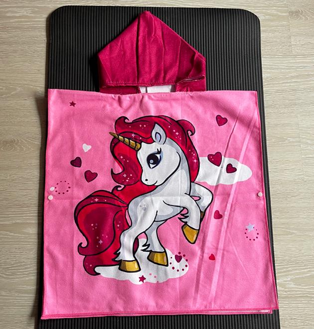 Полотенце пончо с капюшоном детское Единорог для девочек 60х120 см Розовый - фото 10
