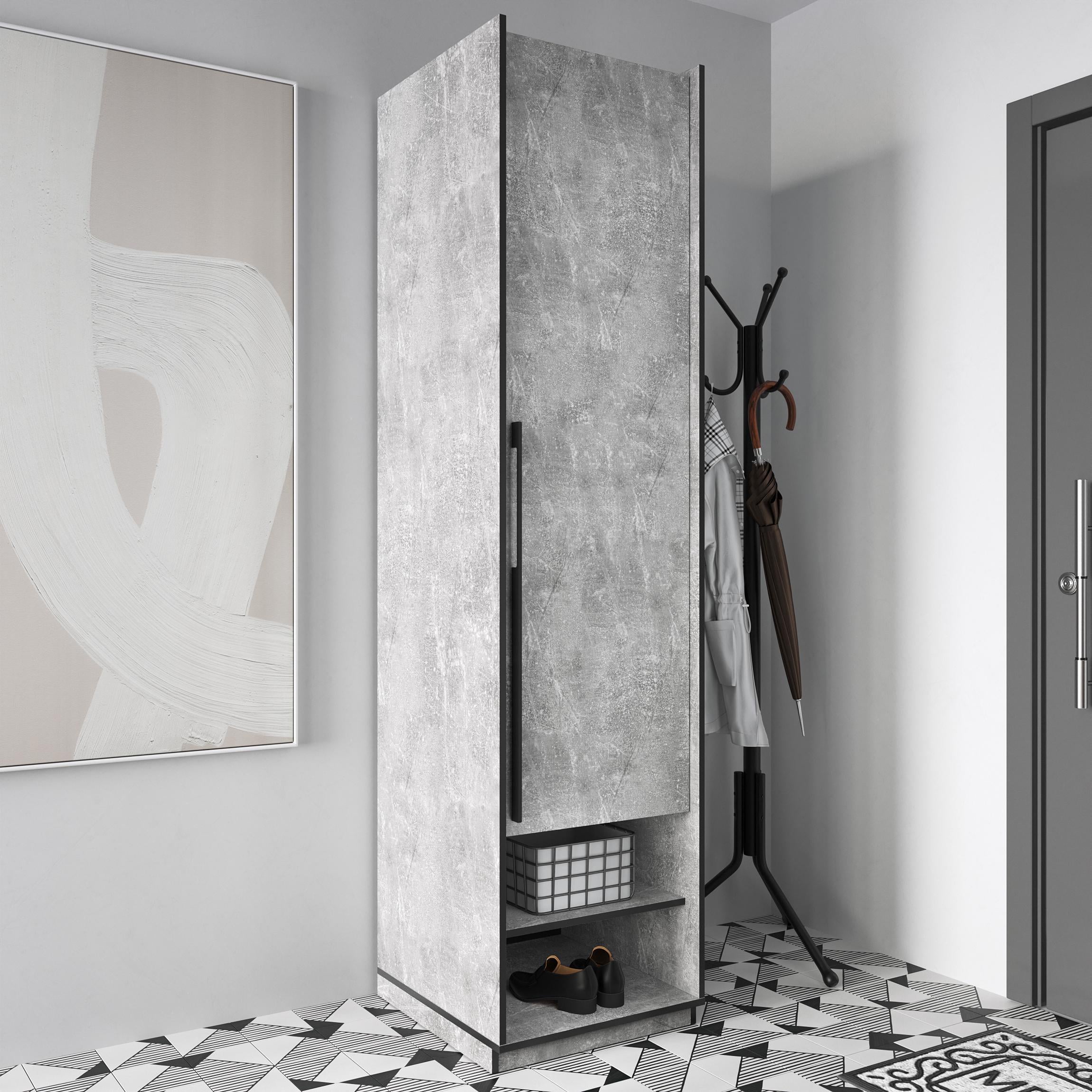 Шафа з полицями та тангою Moreli Ramo R-0002 518х2100х570 мм Бетон (mo-R0002R-beton)