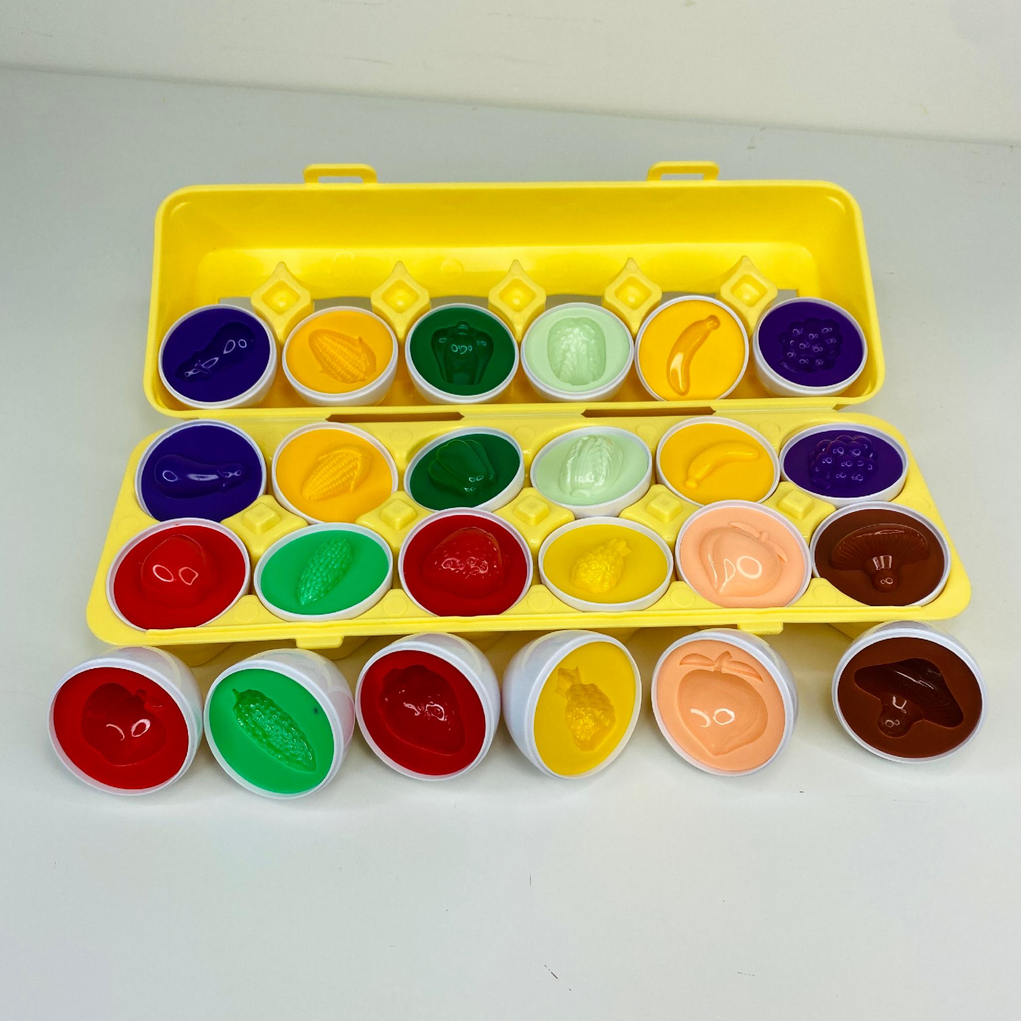 Іграшка дитяча 4FUN Game Club Сортер яйця Монтессорі Овочі та фрукти 28x10x7 см 12 шт. (48666)