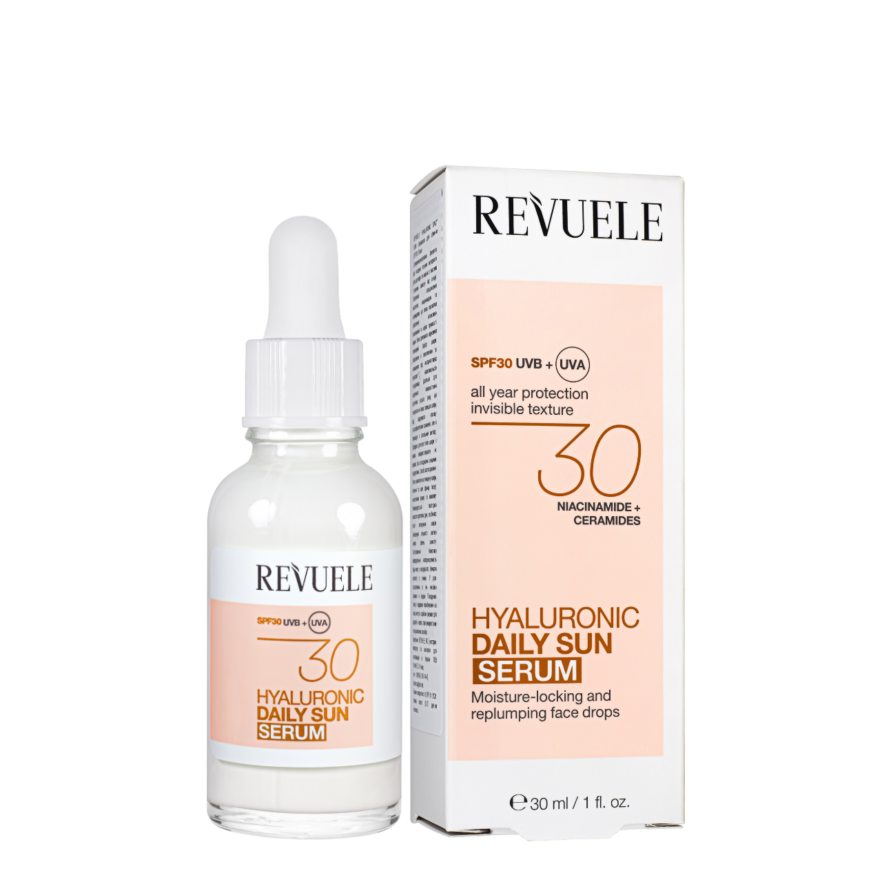 Сироватка сонцезахисна для обличчя SPF30 Revuele з гіалуроновою кислотою 30 мл
