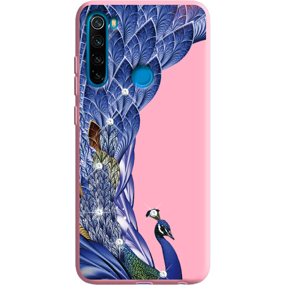 Чехол Boxface Xiaomi Redmi Note 8 Павлин со стразами Розовый силикон (38214-rs7-38684)