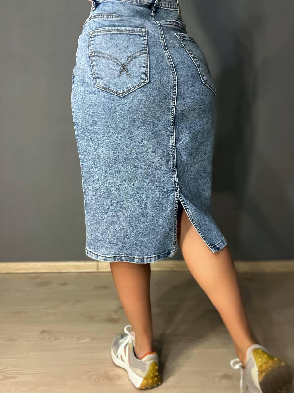 Спідниця джинсова жіноча Vanver 8118 з розрізом ззаду р. 32 Блакитний (26881530) - фото 2