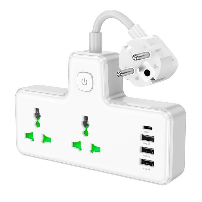 Подовжувач мережевий Hoco AC11A 3xUSB Type-C 10A 17W White