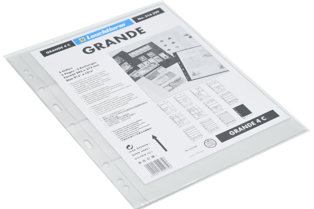 Лист Leuchtturm для 4 банкнот купюр Різновид формат Grande 240x310 5 Лист Leuchtturm ов (А16274)