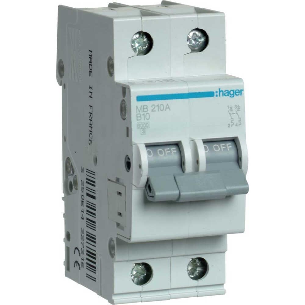 Автоматический выключатель Hager MBN210 B 2p 10А (28687688)