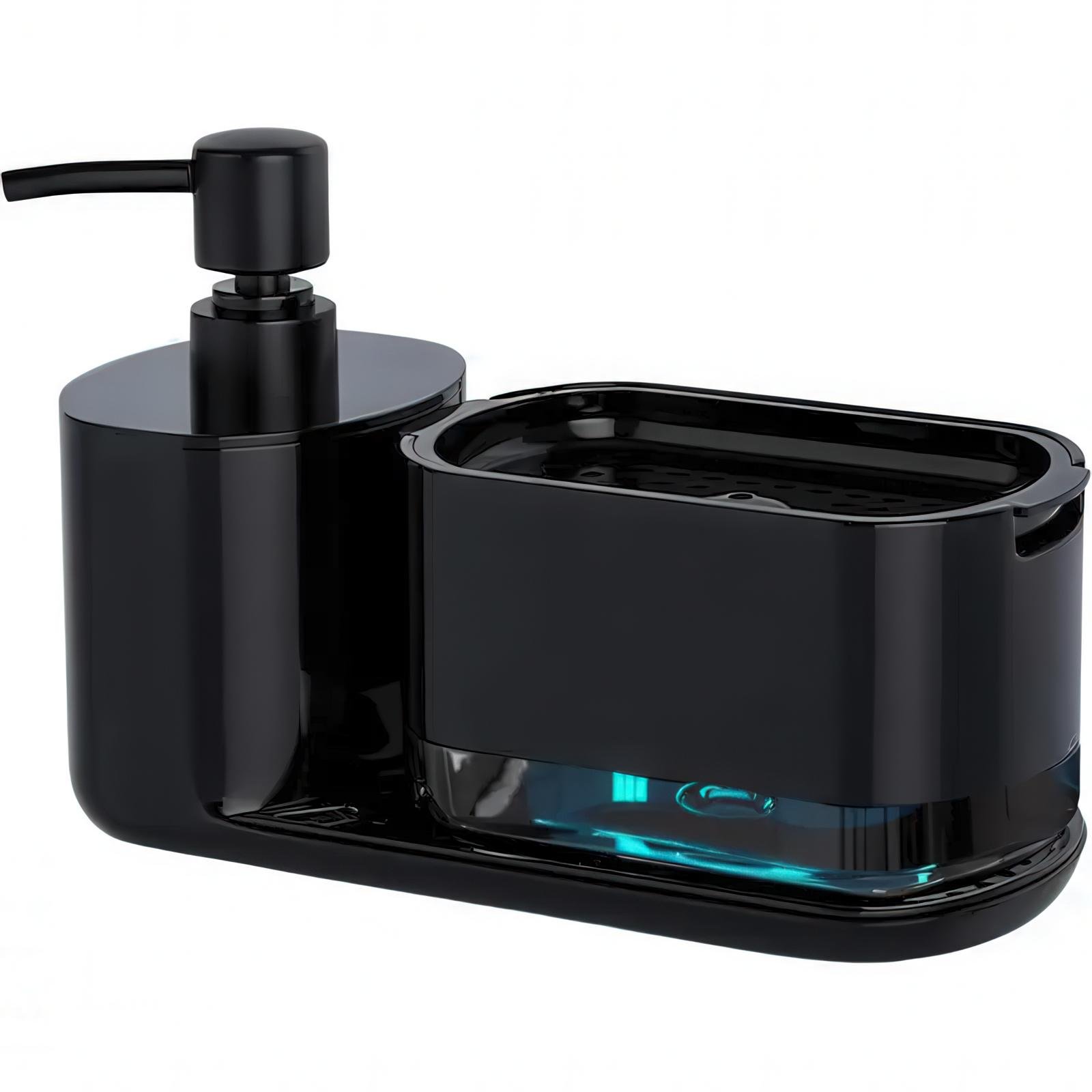Диспенсер для рідкого мила та мийного засобу з підставкою для губки 600 мл та 350 мл Чорний Диспенсер для рідкого мила та мийного засобу з підставкою для губки 600 мл та 350 мл Чорний