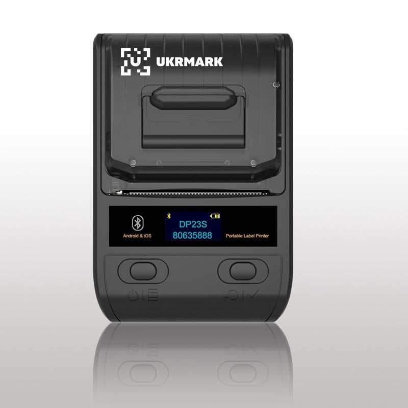 Принтер чековий UKRMARK DP23BK USB/Bluetooth рулони для чеків/етикеток друкує на термопапері та полімерних етикетках 15-58 мм Чорний (900540)