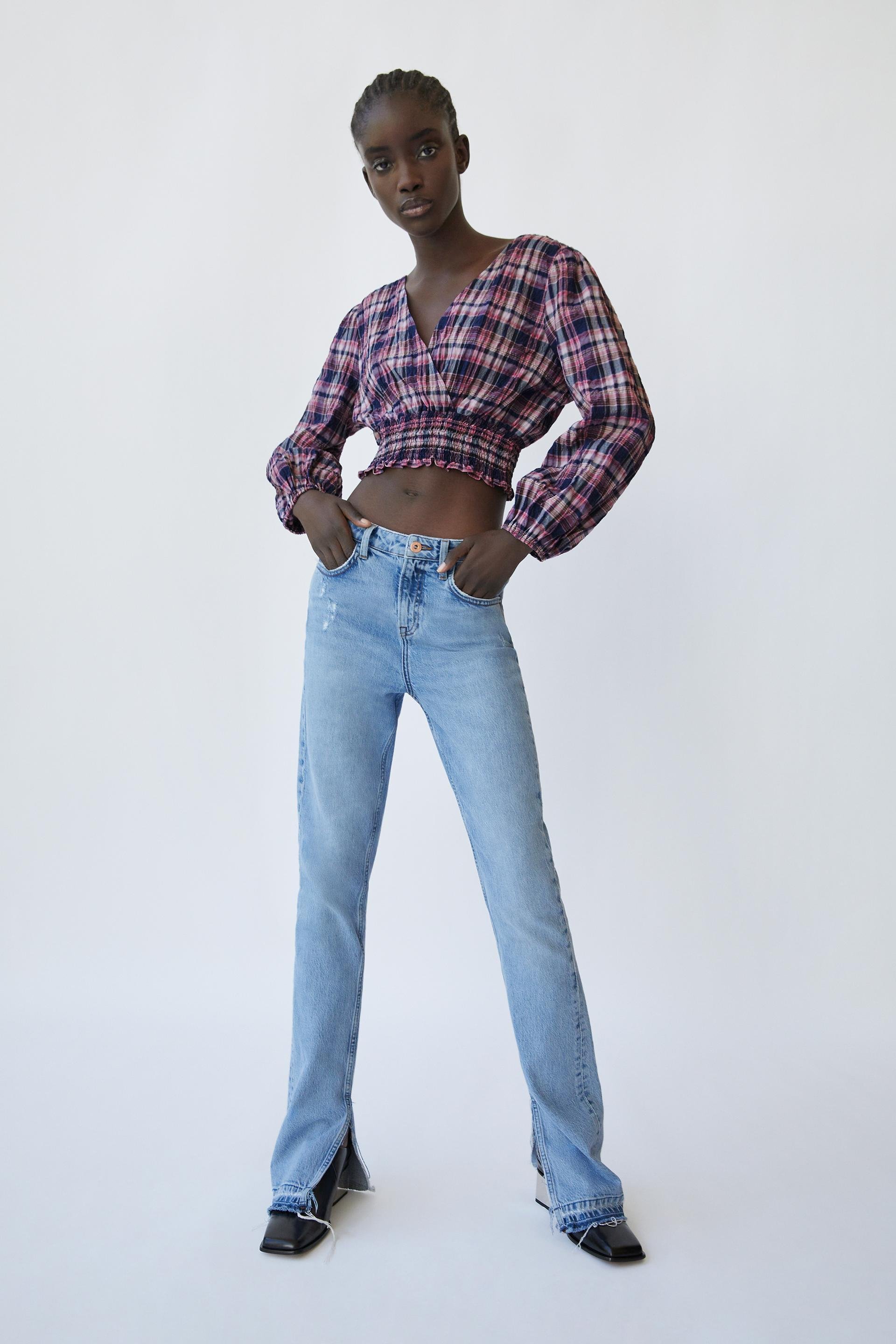 Блуза ZARA Клетка S Сине-розовый (7484154330)