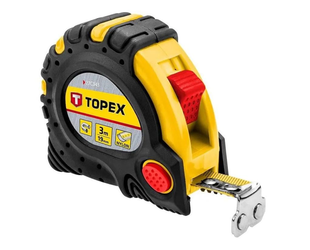Рулетка Topex 3 м x 19 мм сталева стрічка магніт (27C343)