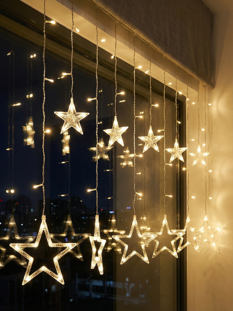 LED-гирлянда-штора Звезды USB 8 режимов 3 м Теплый Белый (30307051)