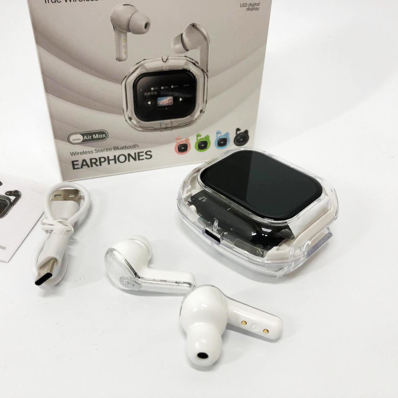 Навушники бездротові вакуумні TWS з дисплеєм LED вологозахист IPx4 Bluetooth 5.4 з кейсом Білий