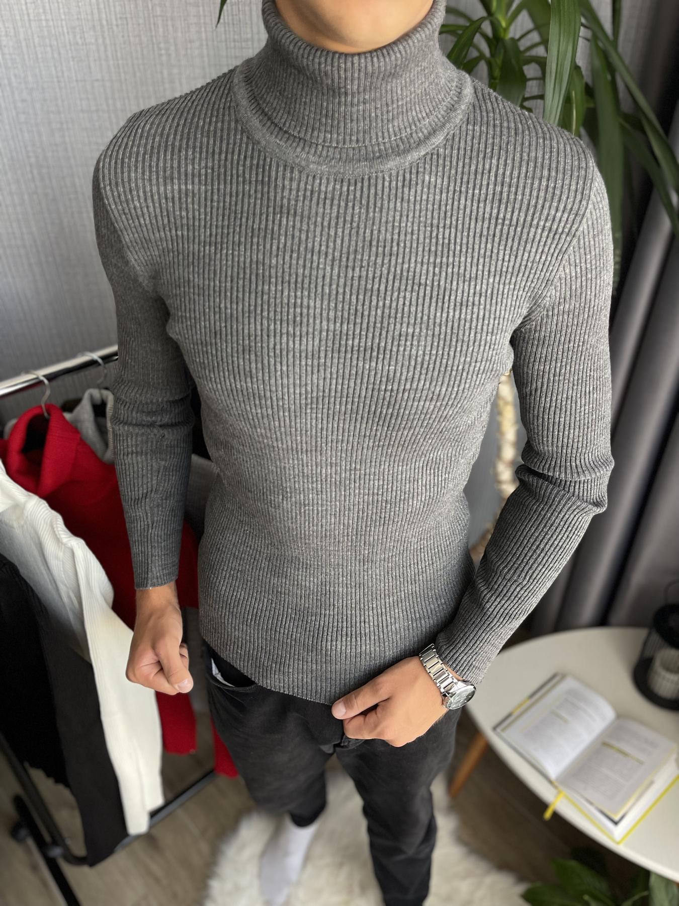 Гольф мужской с высокой горловиной в рубчик L Графит (26535/2/2) - фото 1 Гольф мужской с высокой горловиной в рубчик L Графит (26535/2/2) - фото 1