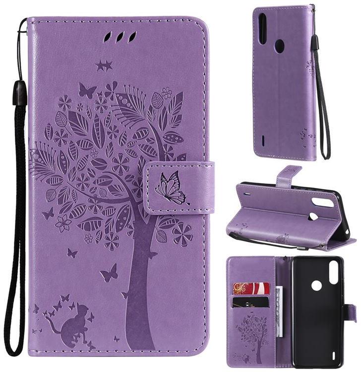 Чехол для Motorola E7i Power (чехол кот и дерево) Lilac (23766-3B)