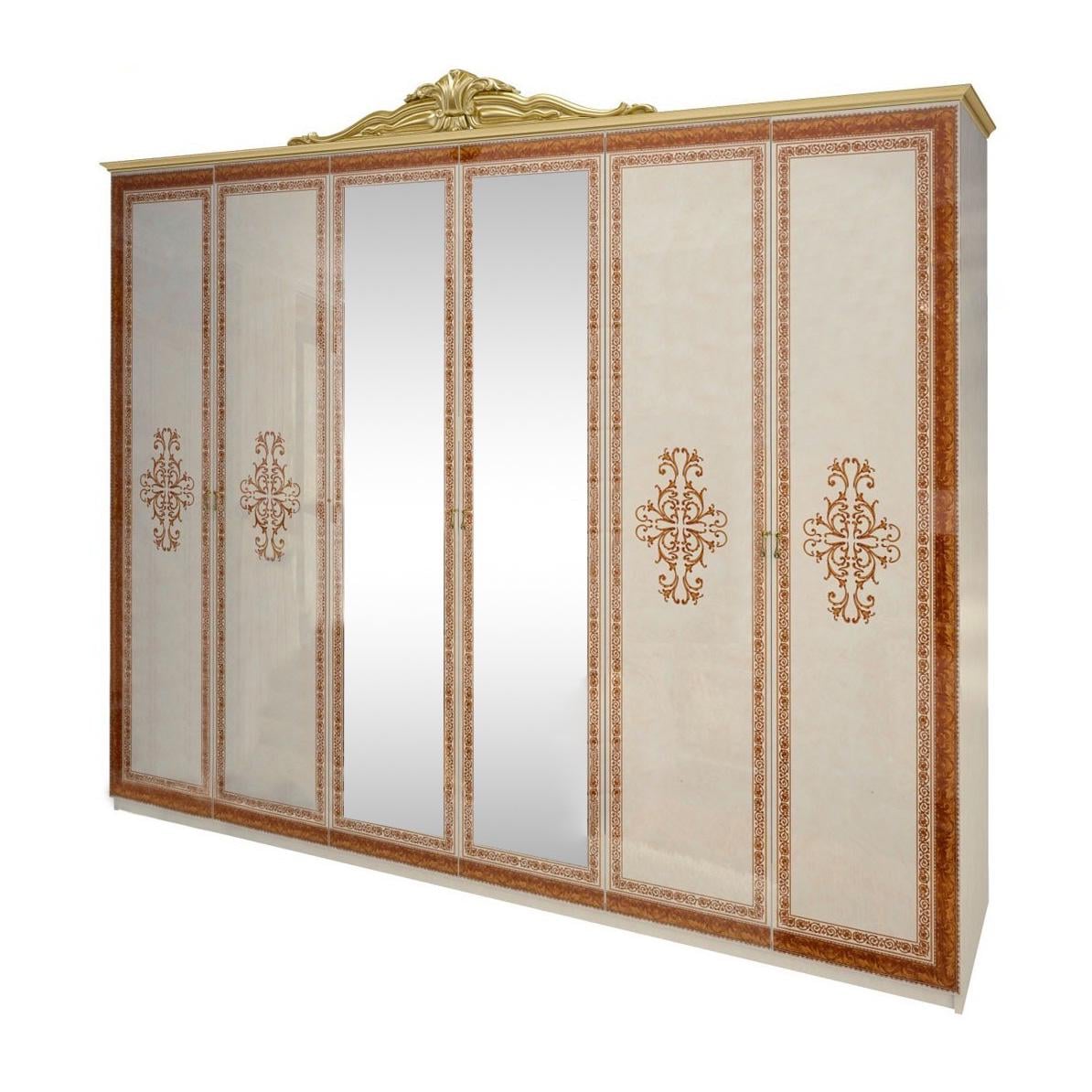 Шкаф для спальни с зеркалом MiroMark Дженнифер 6Д ламинированный ДСП 2820х595х2320 мм Радика Беж (11403)