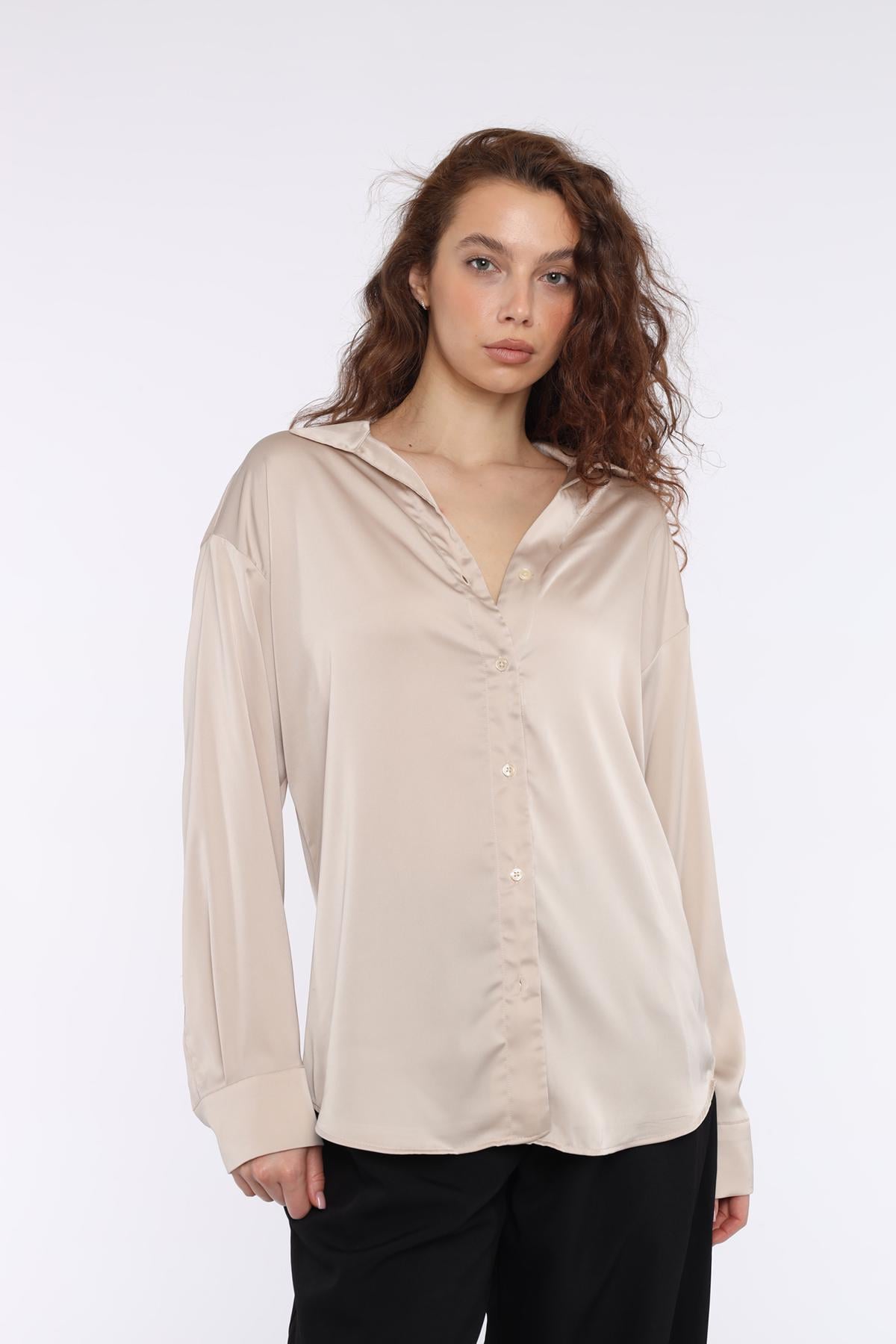 Рубашка женская с длинным рукавом Yuki ЦБ-00293545 р. 50 Бежевый (35965042)