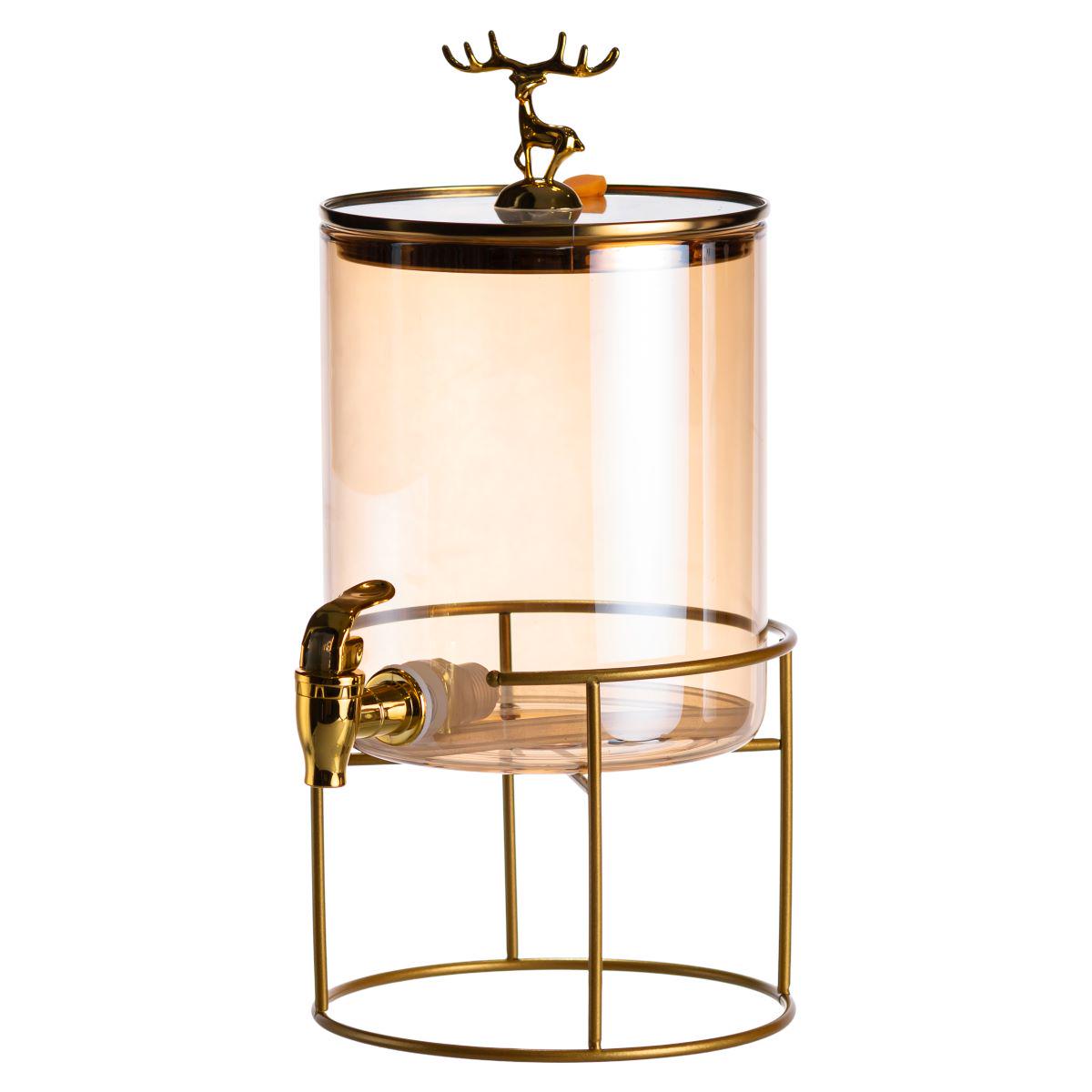 Лимонадница стеклянная с золотым краном и подставкой круглая 3,6 л (HP-34-18) - фото 3